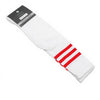 Mens Womens Sports Breathable Tube Long High Socks Knee Warm Casual Footy Soccer, White w Red Stripes