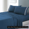 soft microfibre embroidered stripe sheet set queen sailor blue pillowcase white stripe