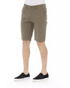 Solid Color Bermuda Shorts with Front Zipper and Button Closure W48 US Men