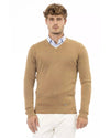 Fine Ribbed Knit V-neck Sweater with Long Sleeves 52 IT Men