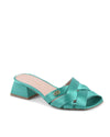 Satin Block Heel Cross Strap Sandals - 37 EU