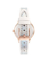 Rose Gold Analog Womens Fashion Watch with Rhinestone Detail and White Leatherette Strap One Size Women