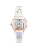 Rose Gold Analog Womens Fashion Watch with Rhinestone Detail and White Leatherette Strap One Size Women