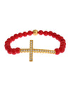 Authentic NIALAYA Gold Plated Silver Bracelet with Red Coral Beads and CZ Diamond Cross M Women