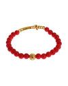 Authentic NIALAYA Gold Plated Silver Bracelet with Red Coral Beads and CZ Diamond Cross M Women