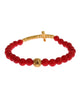 Authentic NIALAYA Gold Plated Silver Bracelet with Red Coral Beads and CZ Diamond Cross S Women