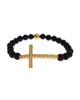 Authentic NIALAYA Bracelet with Matte Onyx Beads and CZ Diamond Cross XS Women