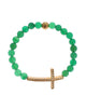 NIALAYA Green Jade Bead Bracelet with CZ Diamond Cross XS Women