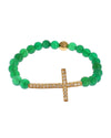 NIALAYA Green Jade Bead Bracelet with CZ Diamond Cross M Women