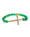 NIALAYA Green Jade Bead Bracelet with CZ Diamond Cross M Women