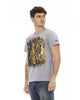 Short Sleeve T-shirt with Round Neck and Front Print L Men