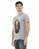 Short Sleeve T-shirt with Round Neck and Front Print L Men