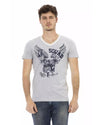 Front Print V-Neck T-shirt L Men