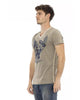 Short Sleeve T-shirt with V-neck and Front Print L Men