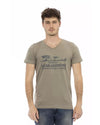 Short Sleeve V-Neck T-Shirt with Front Print L Men