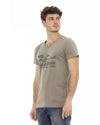 Short Sleeve V-Neck T-Shirt with Front Print XL Men