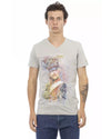 Short Sleeve T-shirt with V-neck and Front Print L Men