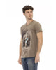 Short Sleeve V-Neck T-Shirt with Front Print L Men