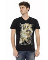 Short Sleeve V-Neck T-shirt with Front Print 2XL Men