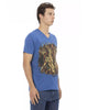 Short Sleeve T-shirt with V-neck and Front Print L Men