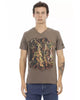 Short Sleeve V-Neck T-Shirt with Front Print M Men