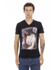 V-neck Short Sleeve T-shirt with Front Print L Men