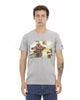 Short Sleeve T-shirt with V-neck and Front Print L Men