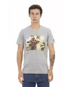 Short Sleeve T-shirt with V-neck and Front Print M Men