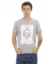 Short Sleeve T-shirt with V-neck and Front Print L Men