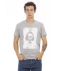 Short Sleeve T-shirt with V-neck and Front Print M Men