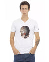 Short Sleeve T-shirt With V-neck. Front Print. M Men