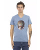 Short Sleeve T-shirt with V-neck and Front Print L Men