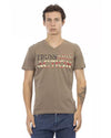 Short Sleeve T-shirt with V-neck and Front Print M Men