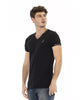 Short Sleeve T-shirt with V-neck and Chest Print XL Men