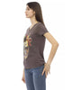 Short Sleeve V-Neck T-Shirt with Front Print L Women