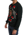 Dolce &amp; Gabbana Green Cotton Crystal Heart Roses Embroidered Pullover Sweater 46 IT Men