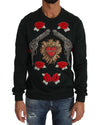 Dolce &amp; Gabbana Green Cotton Crystal Heart Roses Embroidered Pullover Sweater 52 IT Men