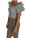 Cropped Top with Puff Sleeves and Crystal Button Embellishment 44 IT Women