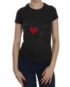 EXTE Black Hearts Print Crew Neck Blouse 42 IT Women