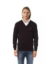 Embroidered V-neck Sweater in Extrafine Wool Merinos S Men