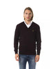 Embroidered V-neck Sweater in Extrafine Wool Merinos XL Men