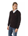 Embroidered V-neck Sweater in Extrafine Wool Merinos XL Men