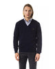 Embroidered V-neck Sweater in Extrafine Merino Wool M Men