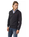 Embroidered V-neck Sweater in Extrafine Wool Merinos Fabric M Men