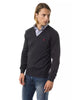 Embroidered V-neck Sweater in Extrafine Wool Merinos Fabric M Men