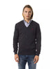 Embroidered V-neck Sweater in Extrafine Wool Merinos Fabric 2XL Men