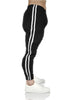 Mens Fleece Skinny Track Pants Jogger Gym Casual Sweat Trackies Warm Trousers - Black/White Stripe - XL