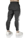 Mens Fleece Skinny Track Pants Jogger Gym Casual Sweat Trackies Warm Trousers - Charcoal Marle/White Stripe - L