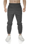 Mens Fleece Skinny Track Pants Jogger Gym Casual Sweat Trackies Warm Trousers - Charcoal Marle/White Stripe - S