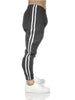 Mens Fleece Skinny Track Pants Jogger Gym Casual Sweat Trackies Warm Trousers - Charcoal Marle/White Stripe - XL